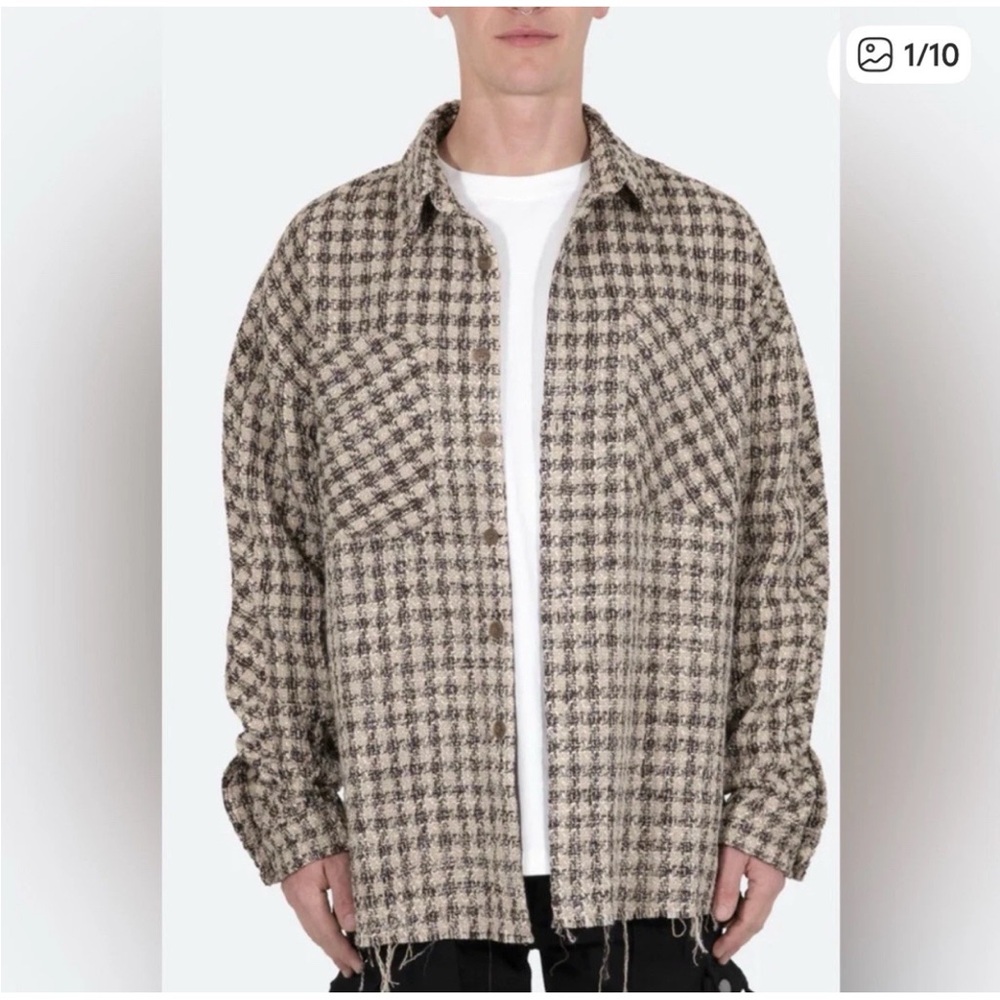 mnml NWT Loose Woven Flannel Tweed Oversized Button Down Shirt Brown Men’s XXL